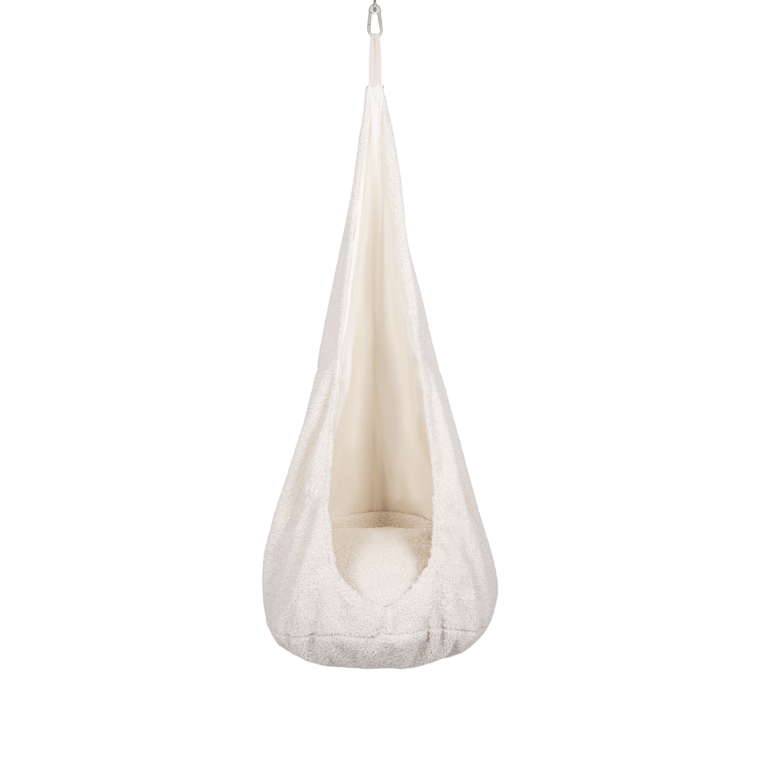 MeowBaby Cocoon Swing hanging pod chair in Bearly teddy fabric