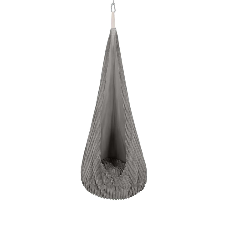 MeowBaby Cocoon Swing hanging pod chair in Churros Moon Dust Grey corduroy