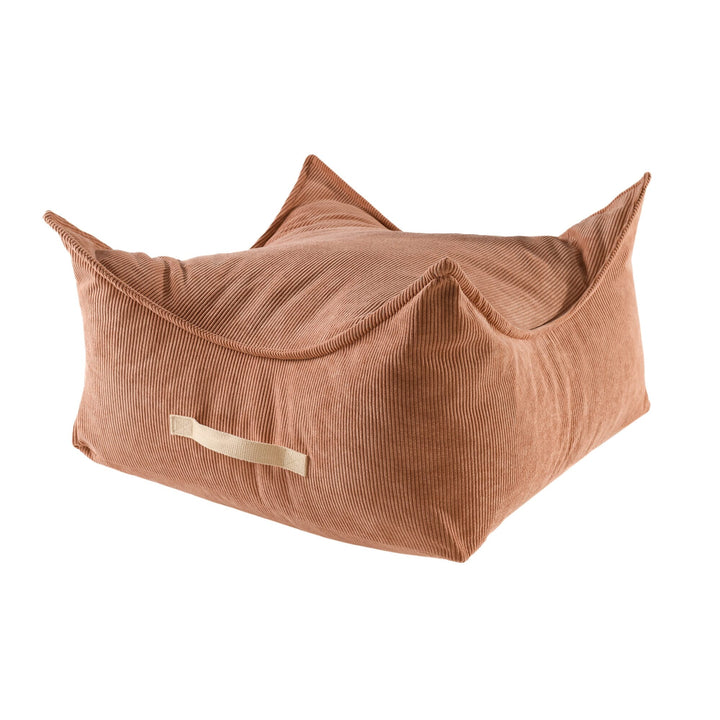 MeowBaby Square Puff in Grey corduroy, angled view