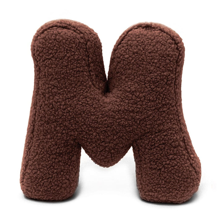 MeowBaby Dark Brown Teddy Letter Cushion - Letter M