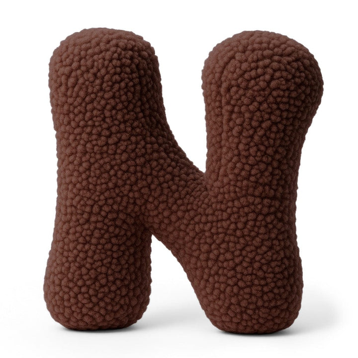 MeowBaby Dark Brown Teddy Letter Cushion - Letter N