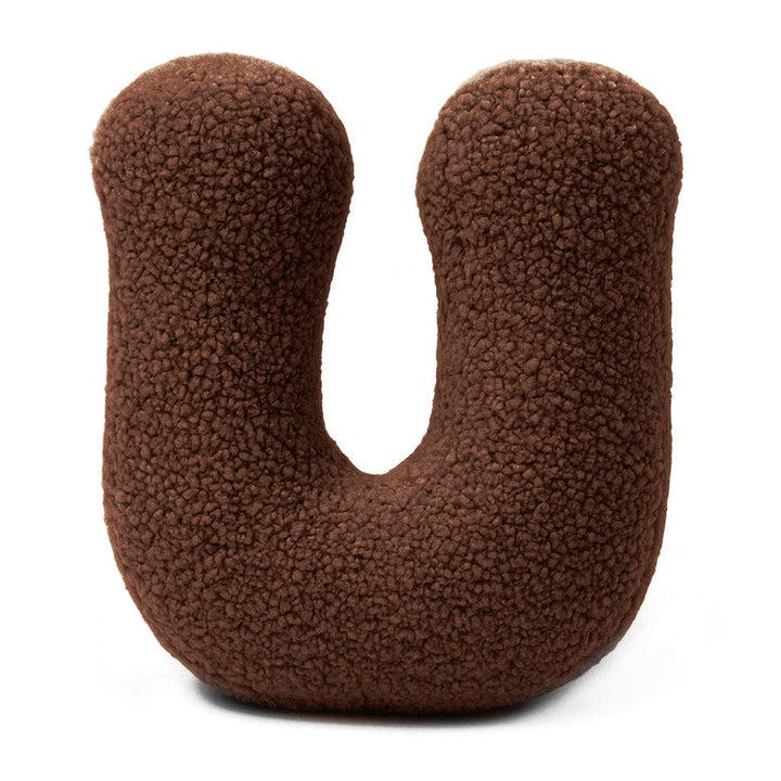 MeowBaby Dark Brown Teddy Letter Cushion - Letter U