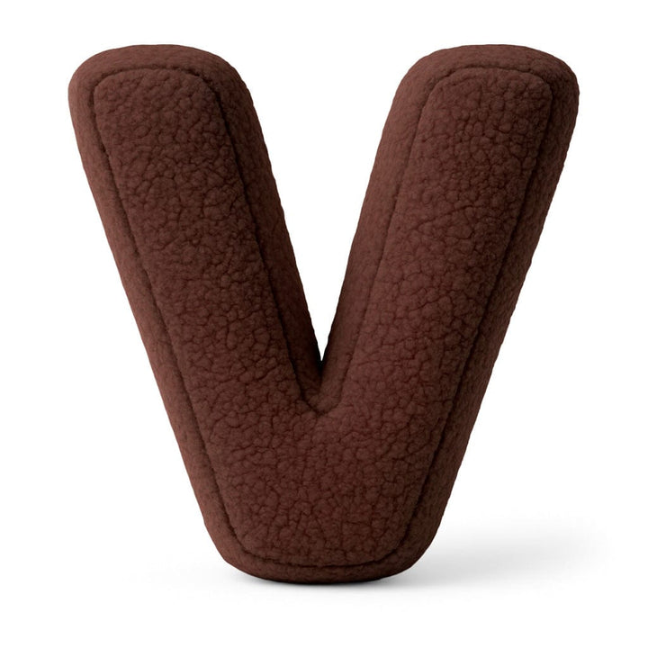 MeowBaby Dark Brown Teddy Letter Cushion - Letter V