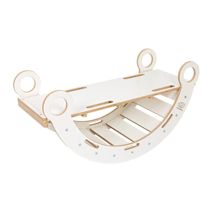 MeowBaby Dream Rocker in White Wood, flat bridge configuration without the climbing grip panel attached