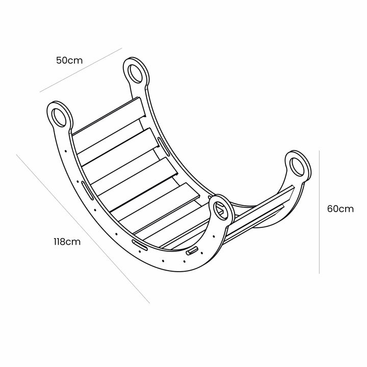 Dimensions diagram: MeowBaby Dream Rocker Large, 118cm long, 50cm wide, 60cm tall