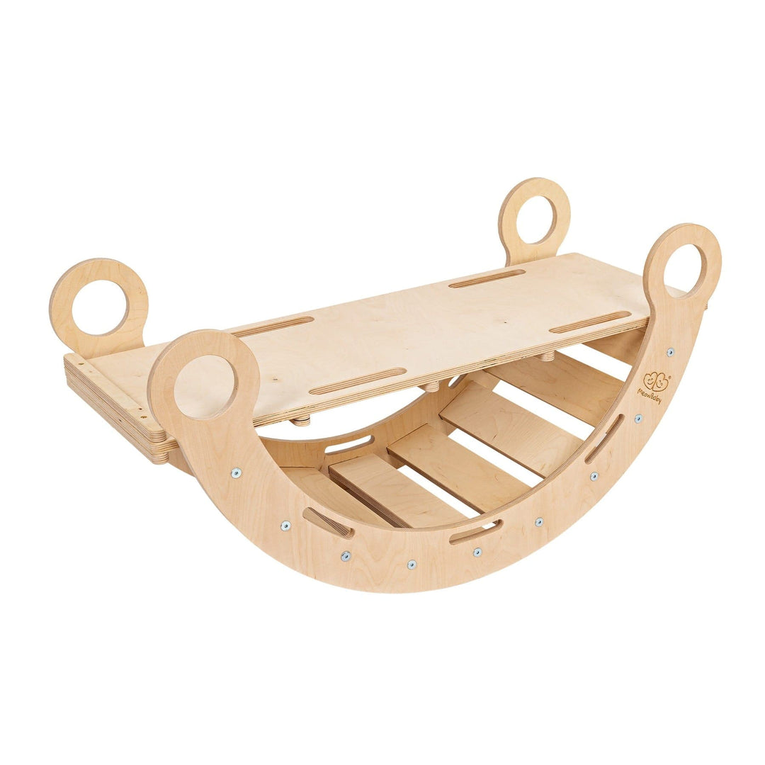 MeowBaby Dream Rocker in Classic Wood, Slide accessory attached alone, smooth incline panel