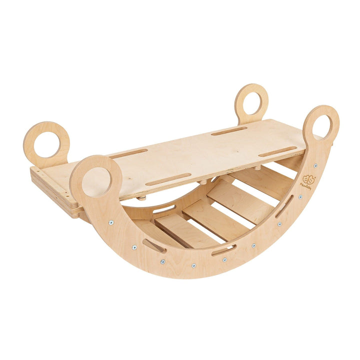 MeowBaby Dream Rocker in Classic Wood, Slide accessory attached alone, smooth incline panel