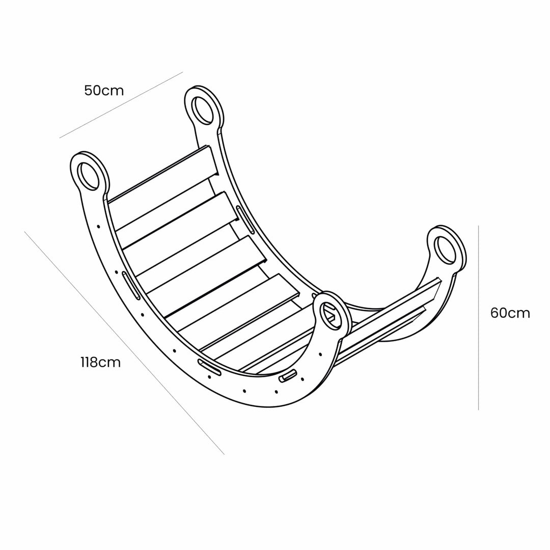 Dimensions diagram: MeowBaby Dream Rocker Large, 118cm long, 50cm wide, 60cm tall