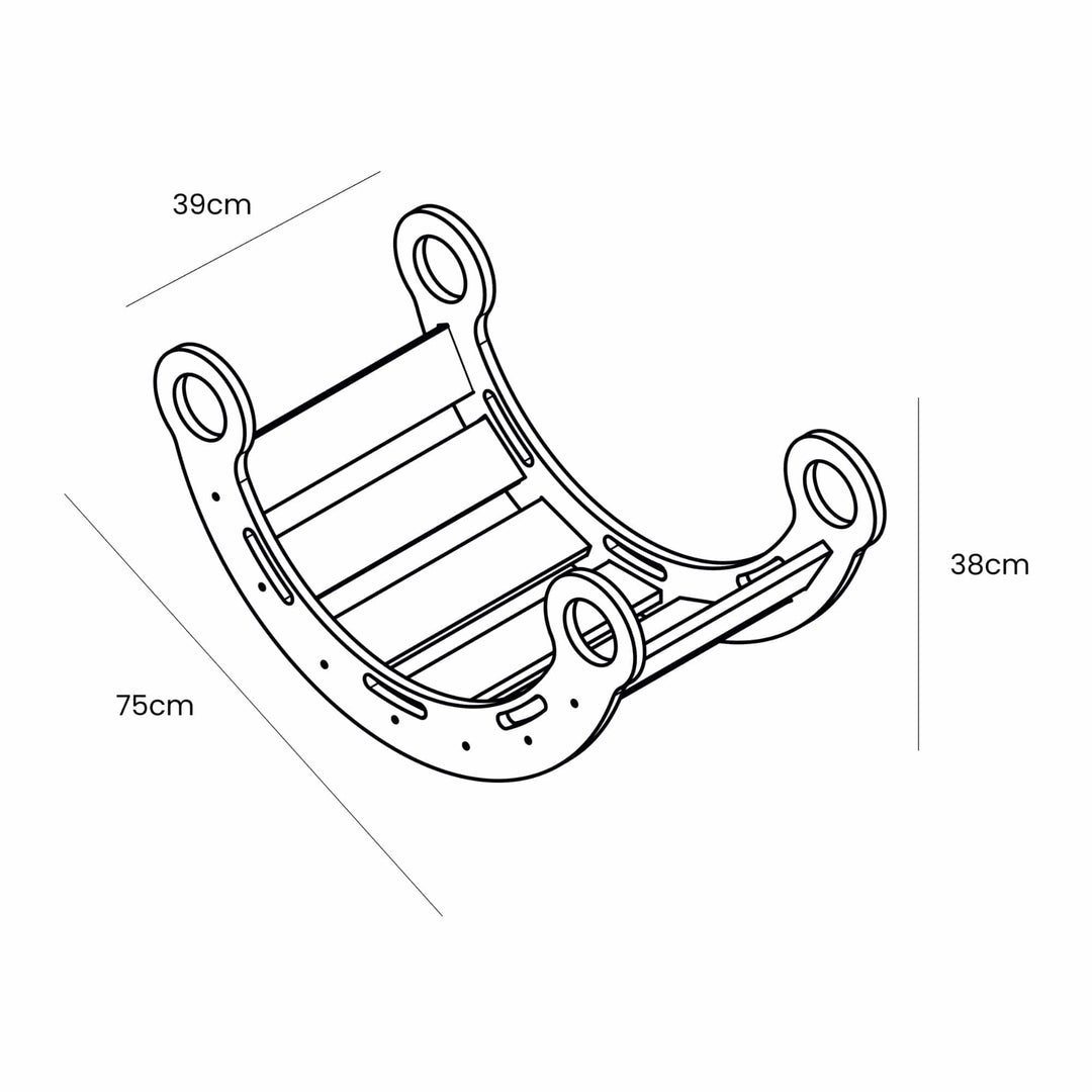 Dimensions diagram: MeowBaby Dream Rocker Small, 75cm long, 39cm wide, 38cm tall