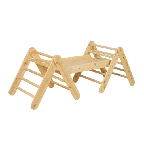 MeowBaby Climbing Triangle with Slide &amp; Climbing Frame Set, Natural