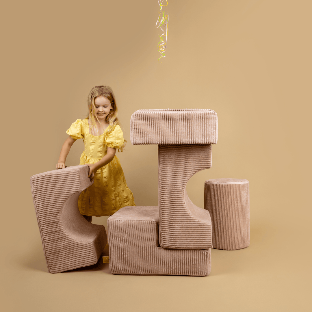 Child building freely with the MeowBaby Aesthetic Shape Set foam pieces