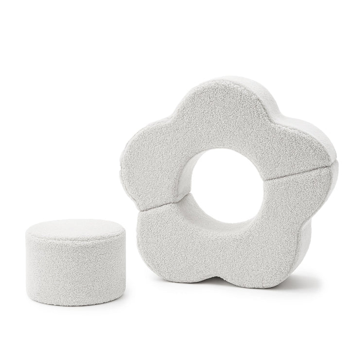 MeowBaby Flower Shape Set 3 Elements in Off White teddy fabric, flower-shaped foam modules for toddler play