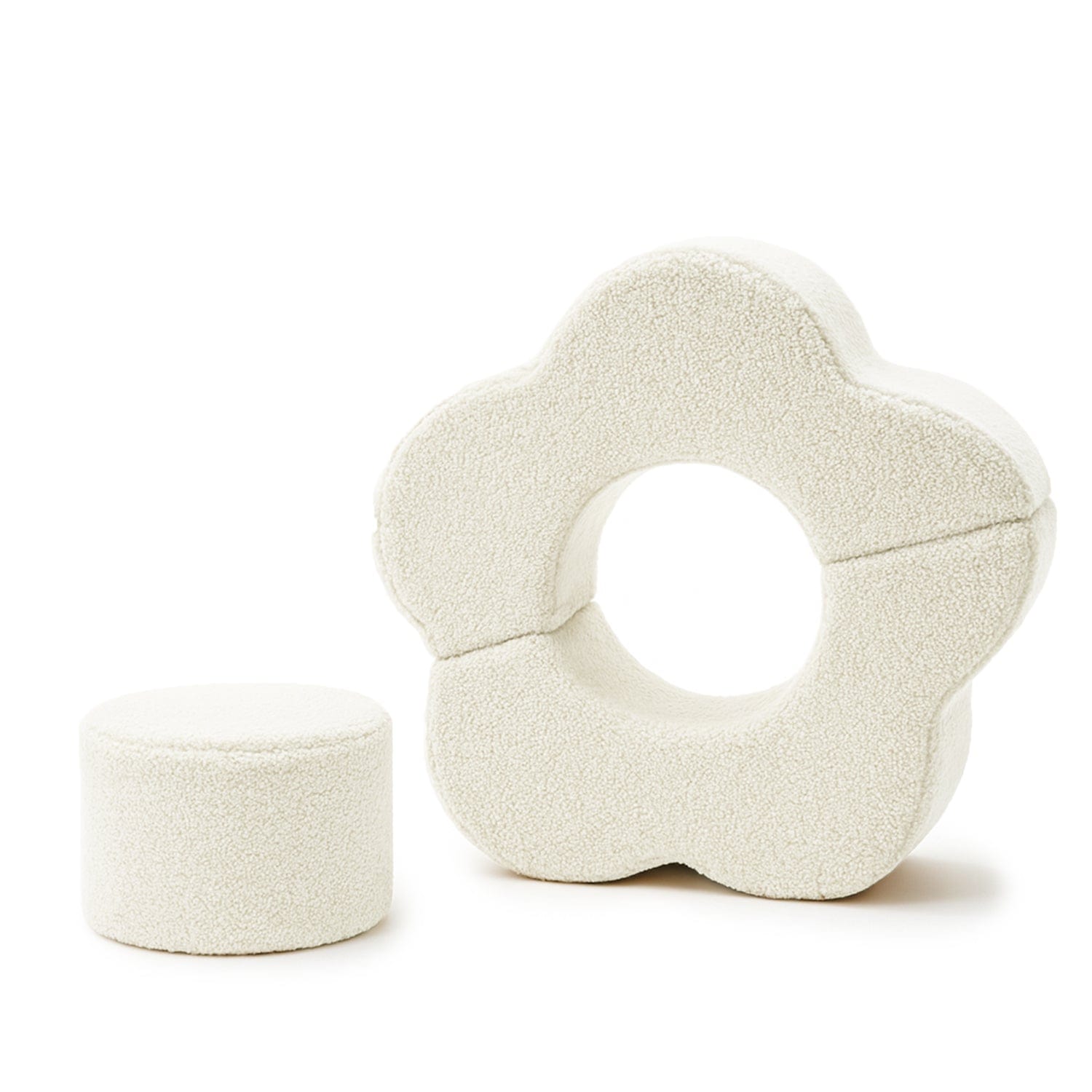 MeowBaby Flower Shape Set 3 Elements in Cream teddy fabric, flower-shaped foam modules for toddler play