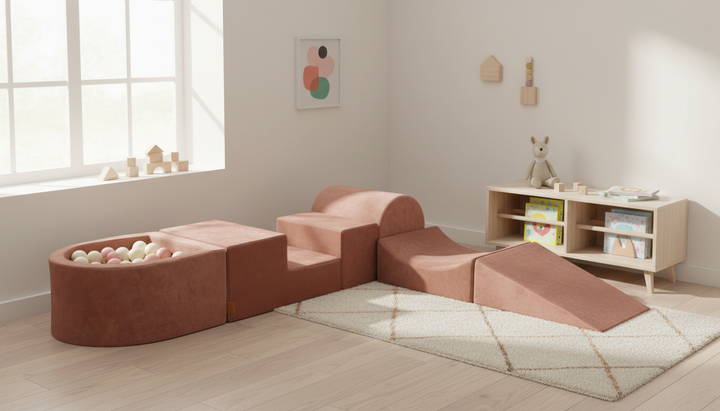 MeowBaby Soft Play Ball Pit Mini - Velvet lifestyle: compact fit in a small room