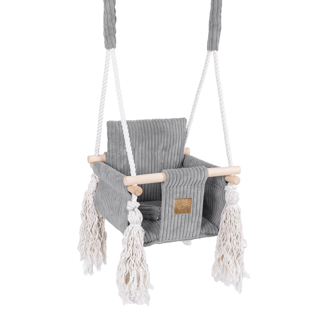 MeowBaby Square Swing baby swing seat in Grey corduroy