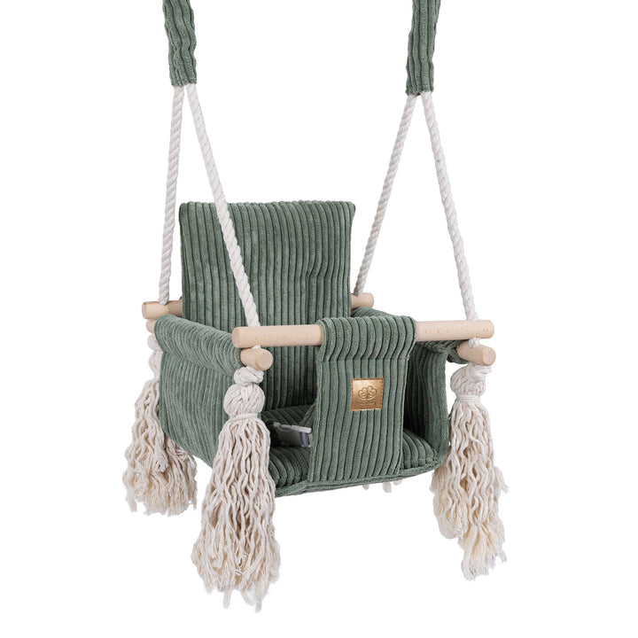 MeowBaby Square Swing baby swing seat in Olive Green corduroy