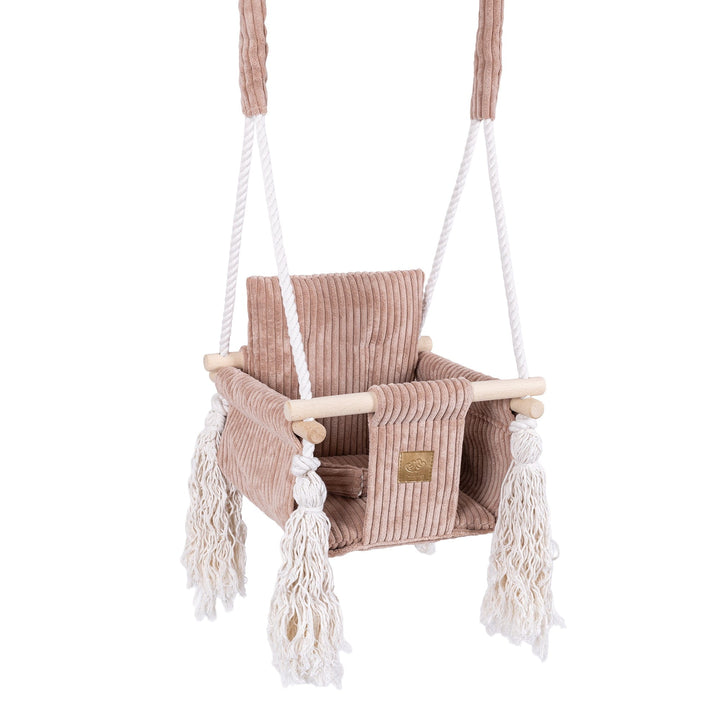MeowBaby Square Swing baby swing seat in Powder Pink corduroy
