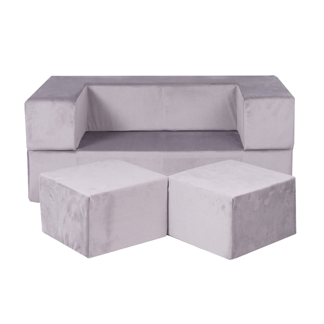 MeowBaby Velvet Cube Kids Sofa - Gray