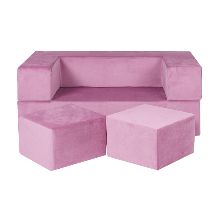 MeowBaby Velvet Cube Kids Sofa - Pink