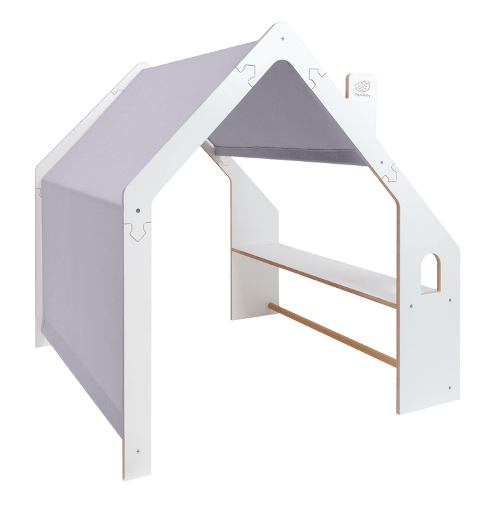 MeowBaby White Wooden Playhouse with Blue Roof, studio shot