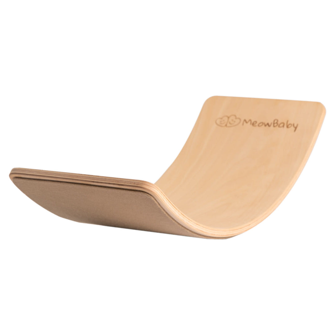 MeowBaby Wooden Balance Board 80x30cm in Natural with Beige felt grip surface