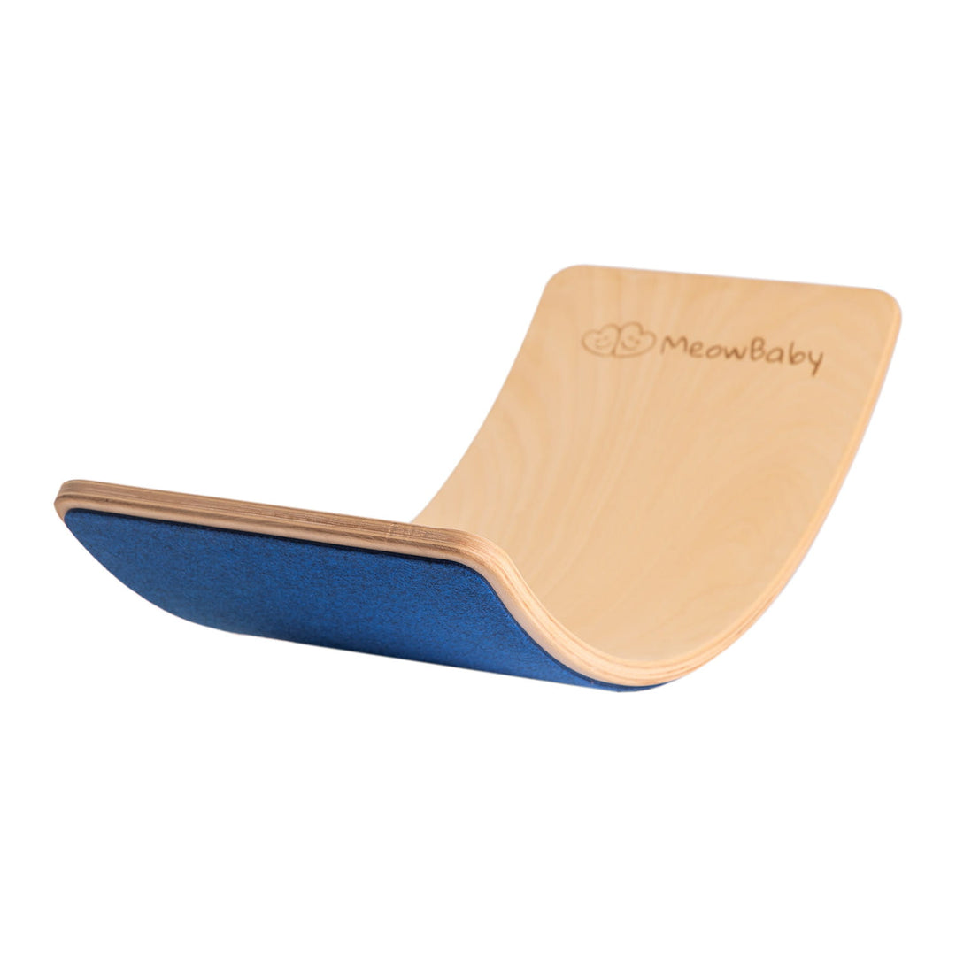 MeowBaby Wooden Balance Board 80x30cm in Natural with Blue felt grip surface