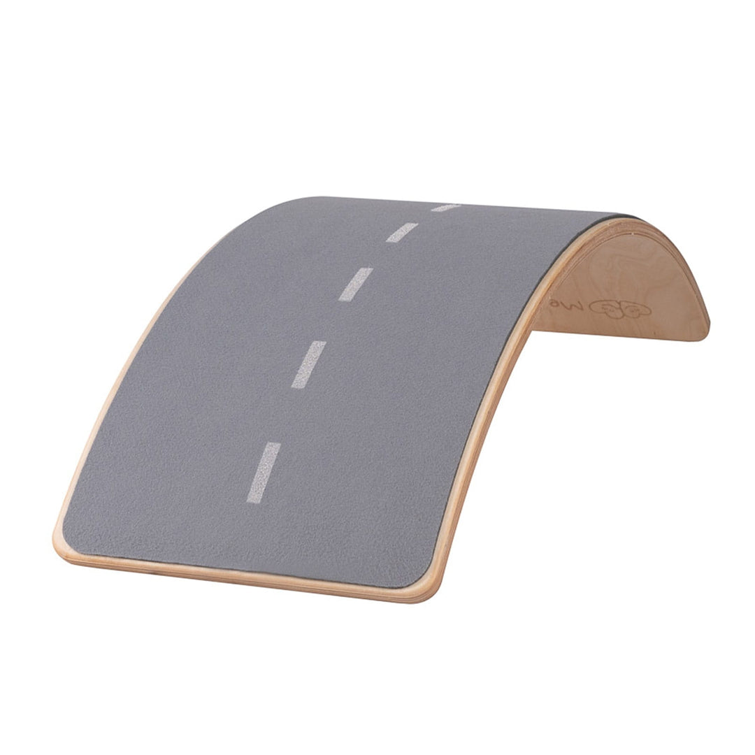 MeowBaby Wooden Balance Board 80x30cm in Natural with Grey Highway felt grip surface, printed road markings