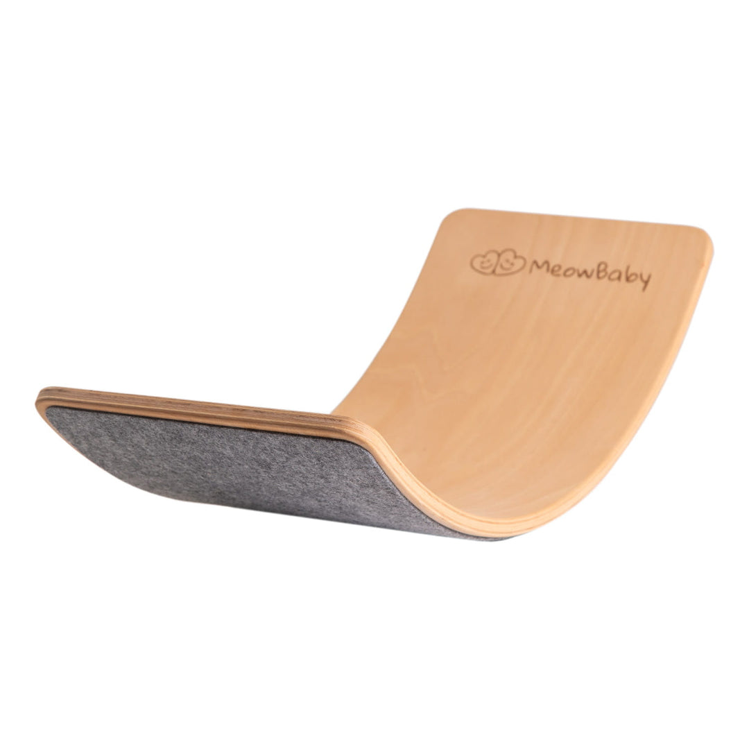 MeowBaby Wooden Balance Board 80x30cm in Natural with Melange Grey felt grip surface