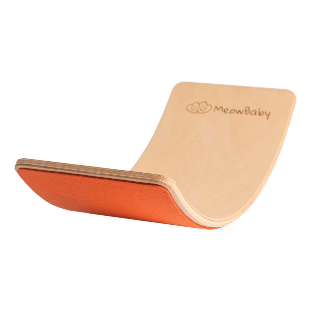 MeowBaby Wooden Balance Board 80x30cm in Natural with Orange felt grip surface