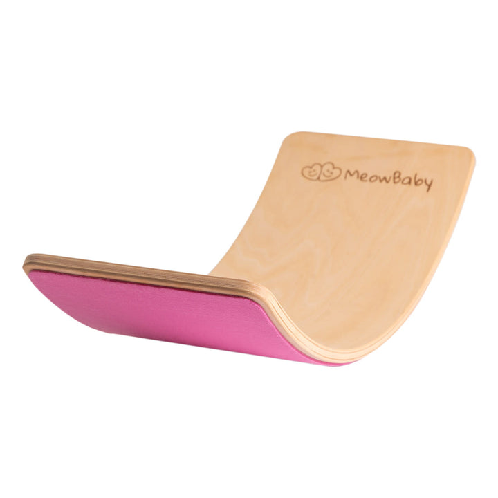 MeowBaby Wooden Balance Board 80x30cm in Natural with Pink felt grip surface