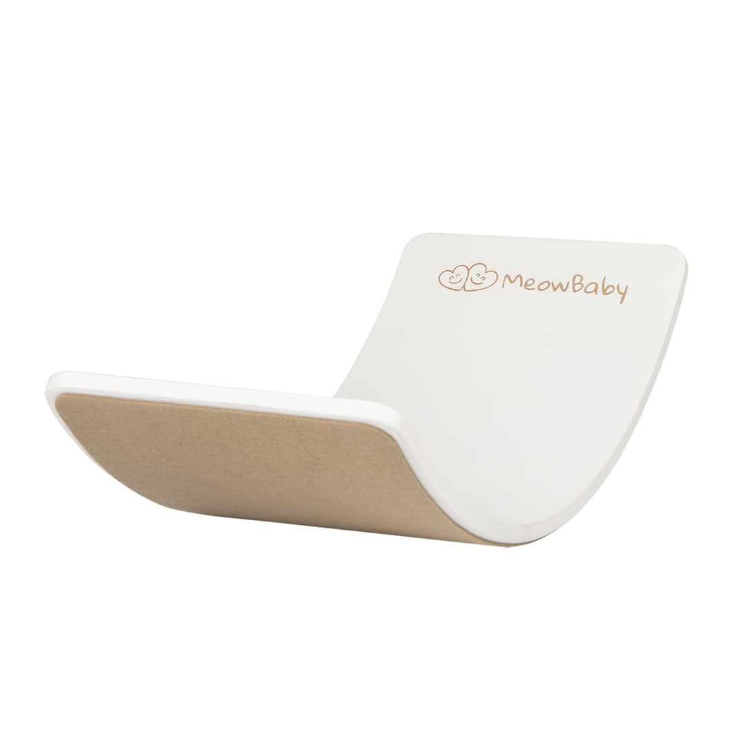 MeowBaby Wooden Balance Board 80x30cm in White with Beige felt grip surface