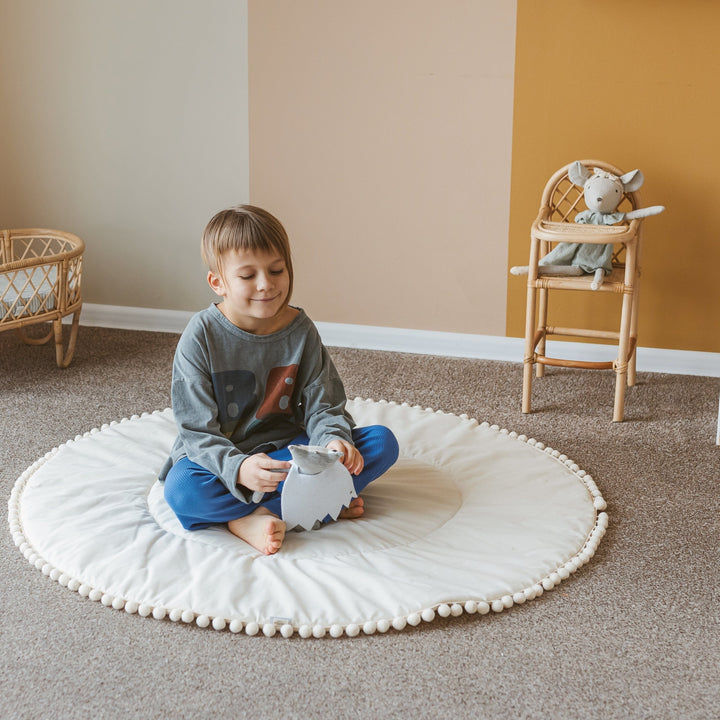MINICAMP Kids Playmat with Pompom Border in Ecru Nestoro Playmats