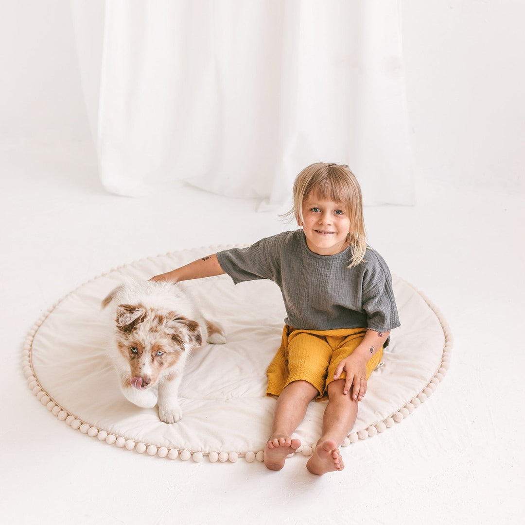 MINICAMP Kids Playmat with Pompom Border in Ecru Nestoro Playmats