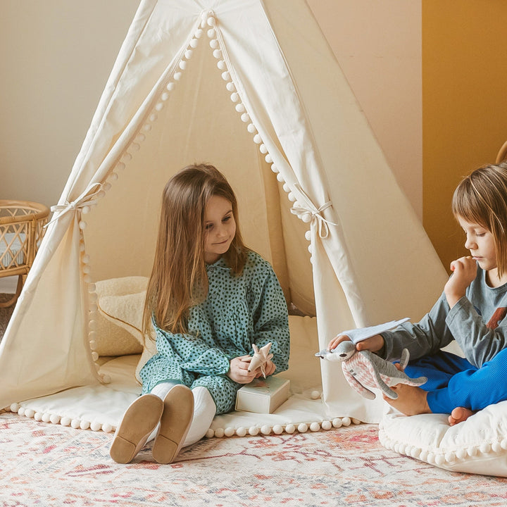 MINICAMP Kids Playmat with Pompom Border in Ecru Nestoro Playmats