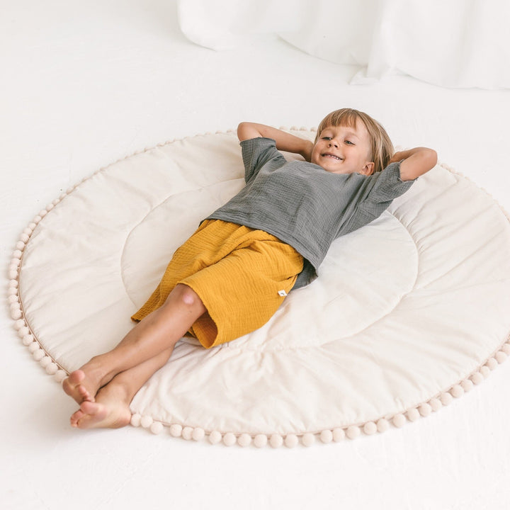 MINICAMP Kids Playmat with Pompom Border in Ecru Nestoro Playmats