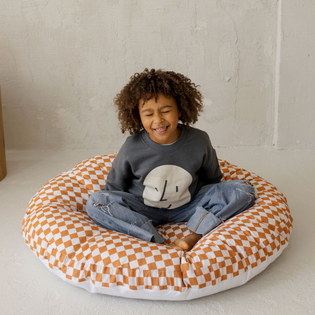 MINICAMP checkered floor cushion, detail view