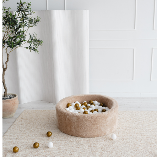 Monio for Kids Beige Plush Round Ball Pit, 30cm wall height, sold without balls