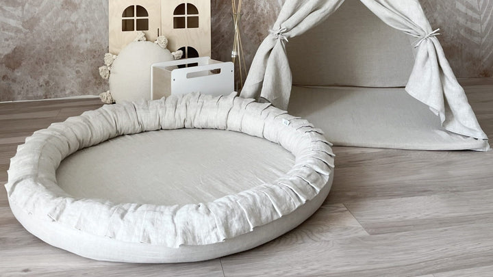 Natural Linen Padded Nest Playmat Play Mats MONIO for Kids