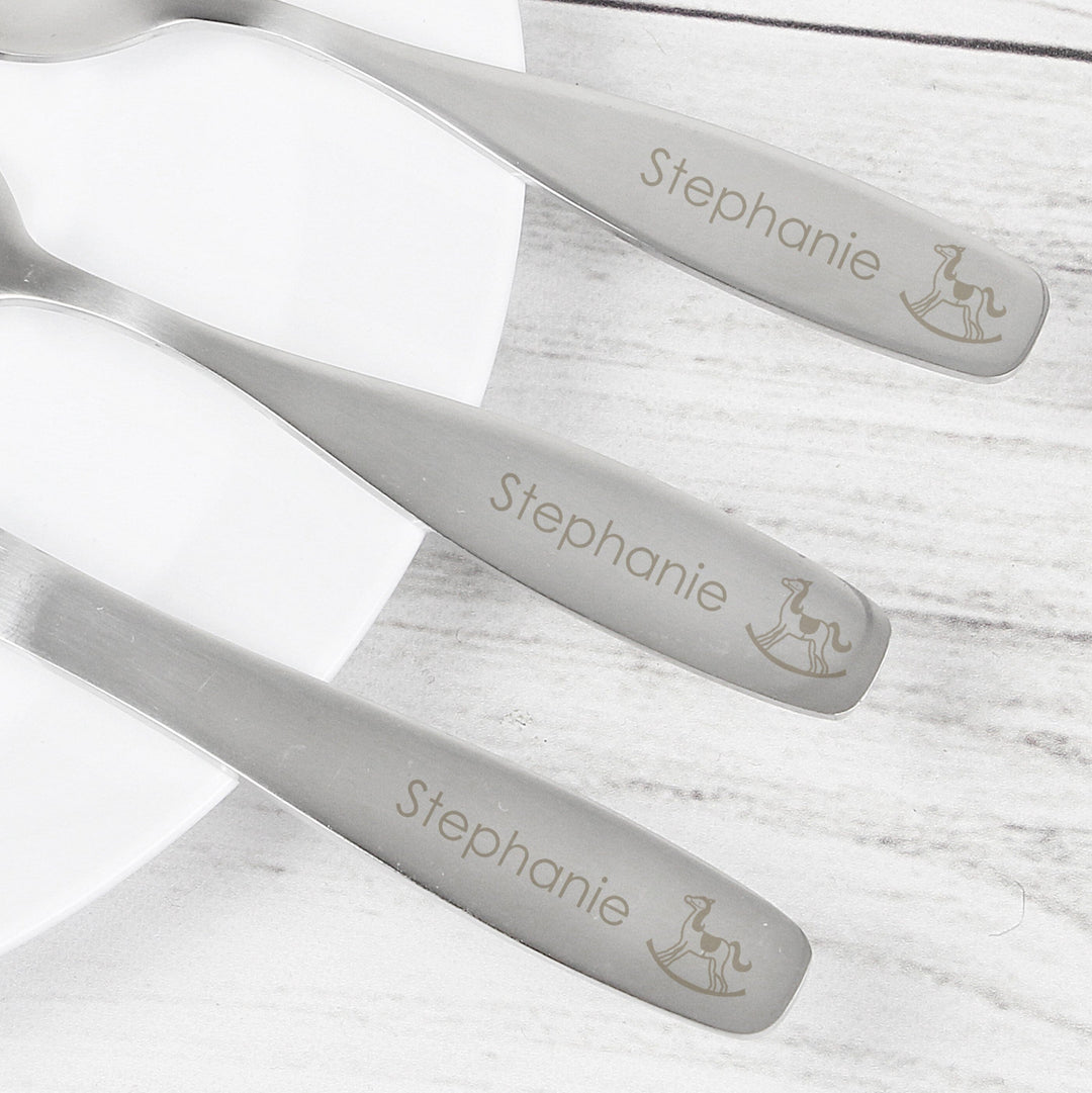 Personalised 3 Piece Rocking Horse Cutlery Set Flatware Sets Mini Bee 