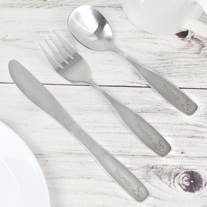 Personalised 3 Piece Rocking Horse Cutlery Set Flatware Sets Mini Bee 