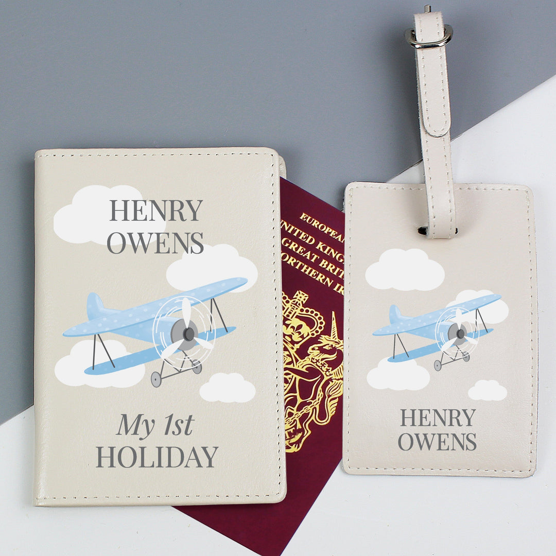 Personalised Blue Plane Passport Holder &amp; Luggage Tag Set Luggage Tags Nestoro