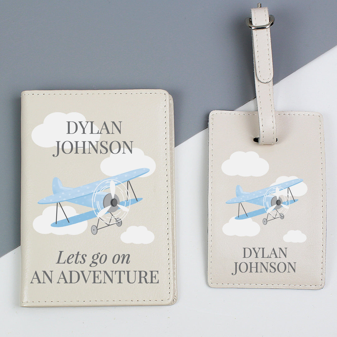 Personalised Blue Plane Passport Holder &amp; Luggage Tag Set Luggage Tags Nestoro
