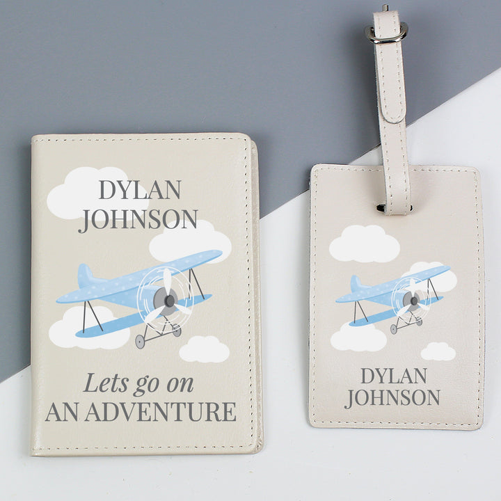 Personalised Blue Plane Passport Holder &amp; Luggage Tag Set Luggage Tags Nestoro