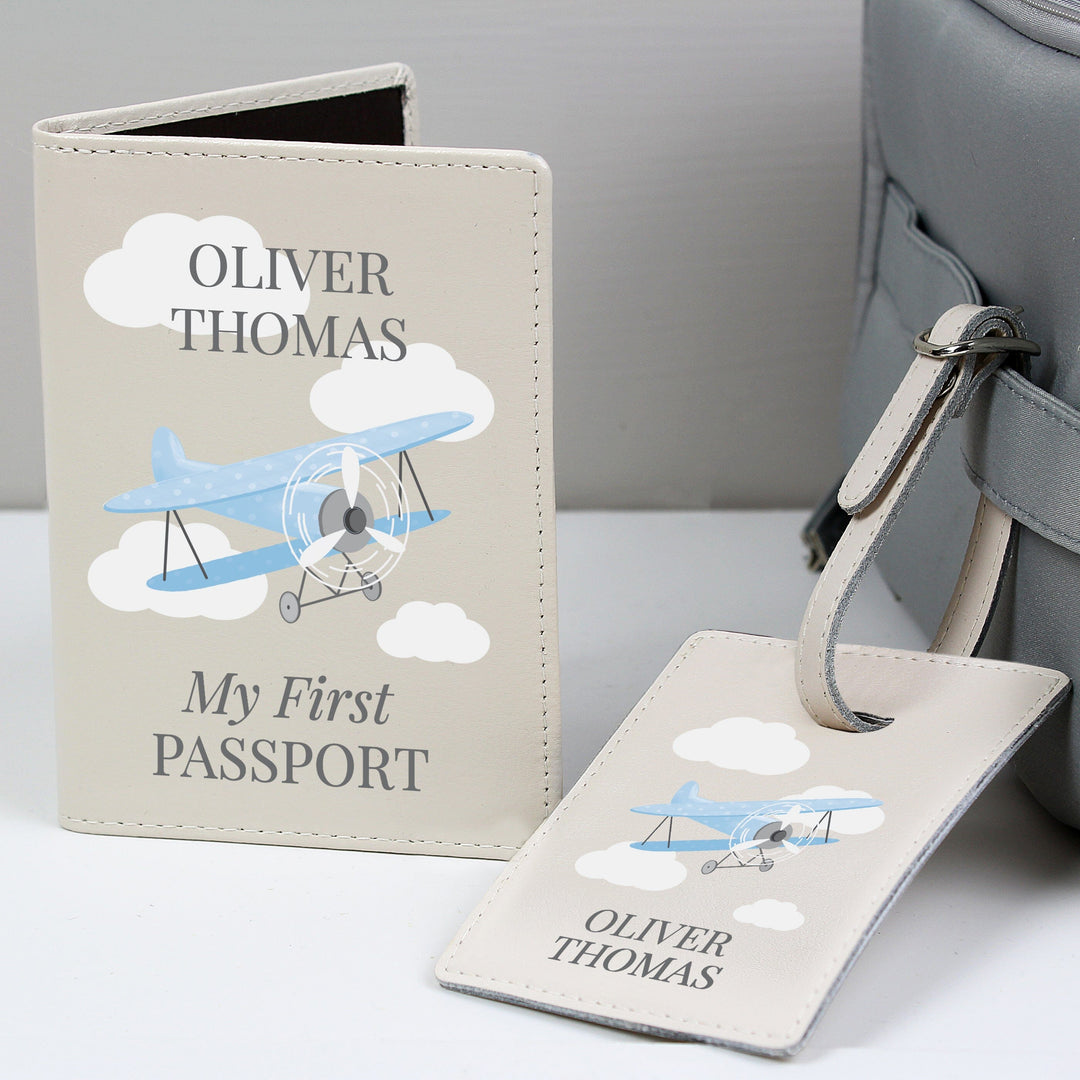 Personalised Blue Plane Passport Holder &amp; Luggage Tag Set Luggage Tags Nestoro