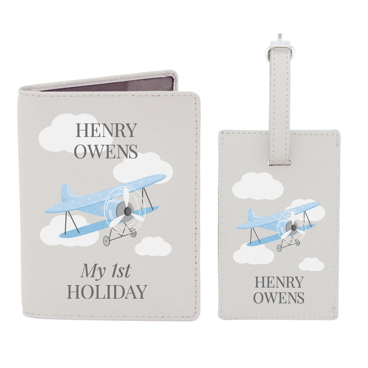 Personalised Blue Plane Passport Holder &amp; Luggage Tag Set Luggage Tags Nestoro