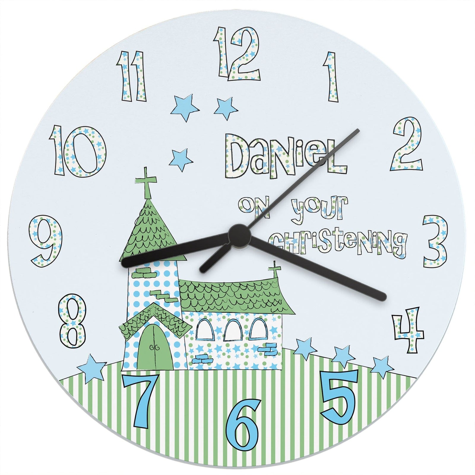 Personalised Church Boys Christening Clock Wall Clocks Mini Bee 