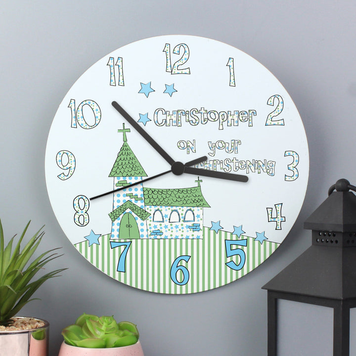 Personalised Church Boys Christening Clock Wall Clocks Mini Bee 