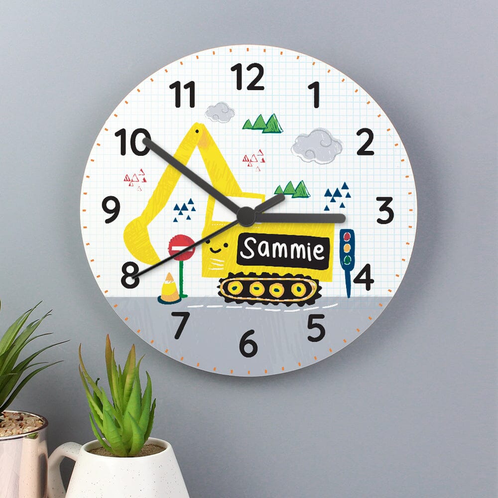 Personalised Digger Wooden Clock Wall Clocks Mini Bee 