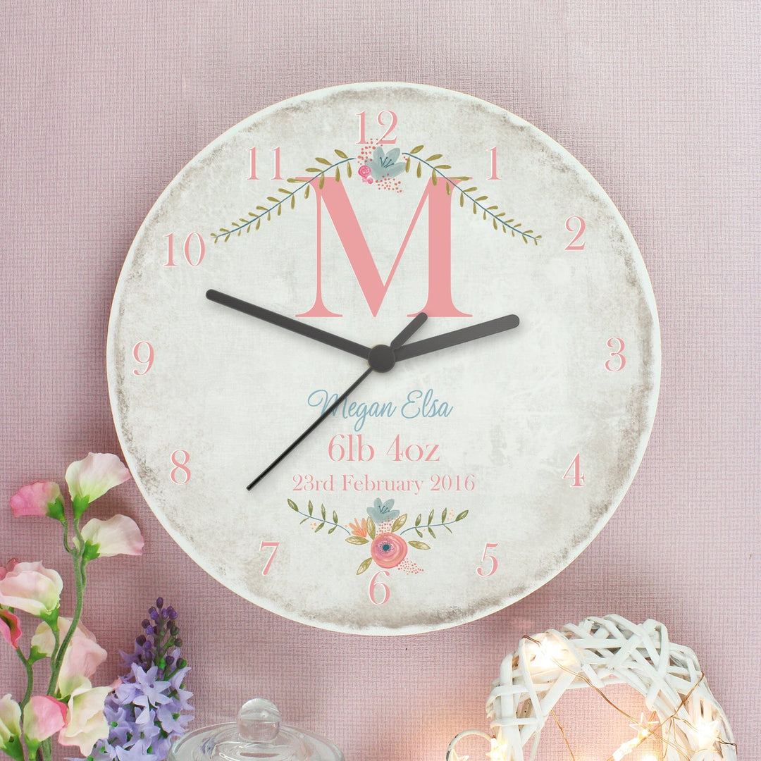 Personalised Floral Bouquet Shabby Chic Large Wooden Clock Wall Clocks Mini Bee 