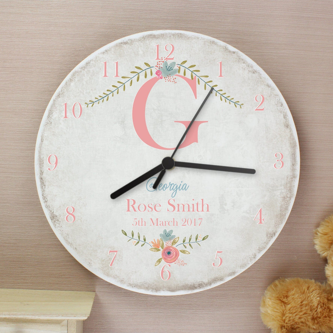 Personalised Floral Bouquet Shabby Chic Large Wooden Clock Wall Clocks Mini Bee 